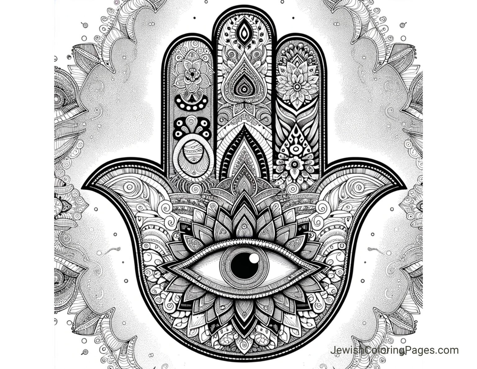 Intricate Hamsa; Adult Printable Coloring Page - Jewish Coloring Pages