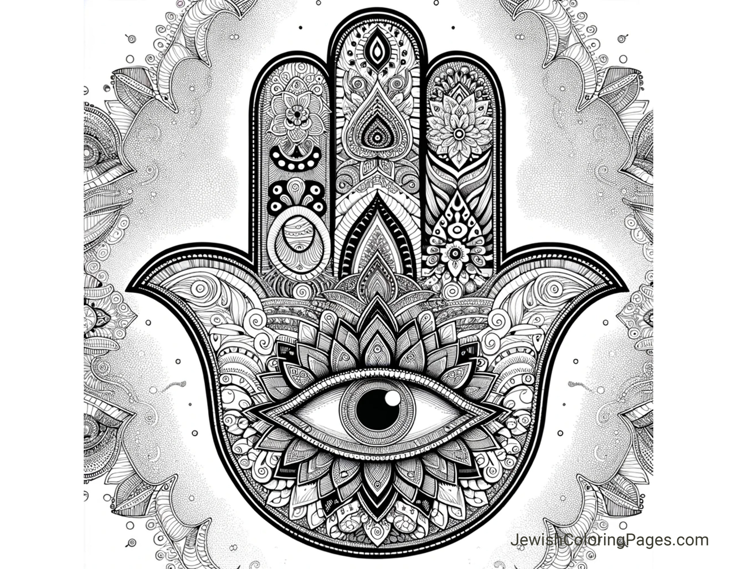Intricate Hamsa adult coloring page