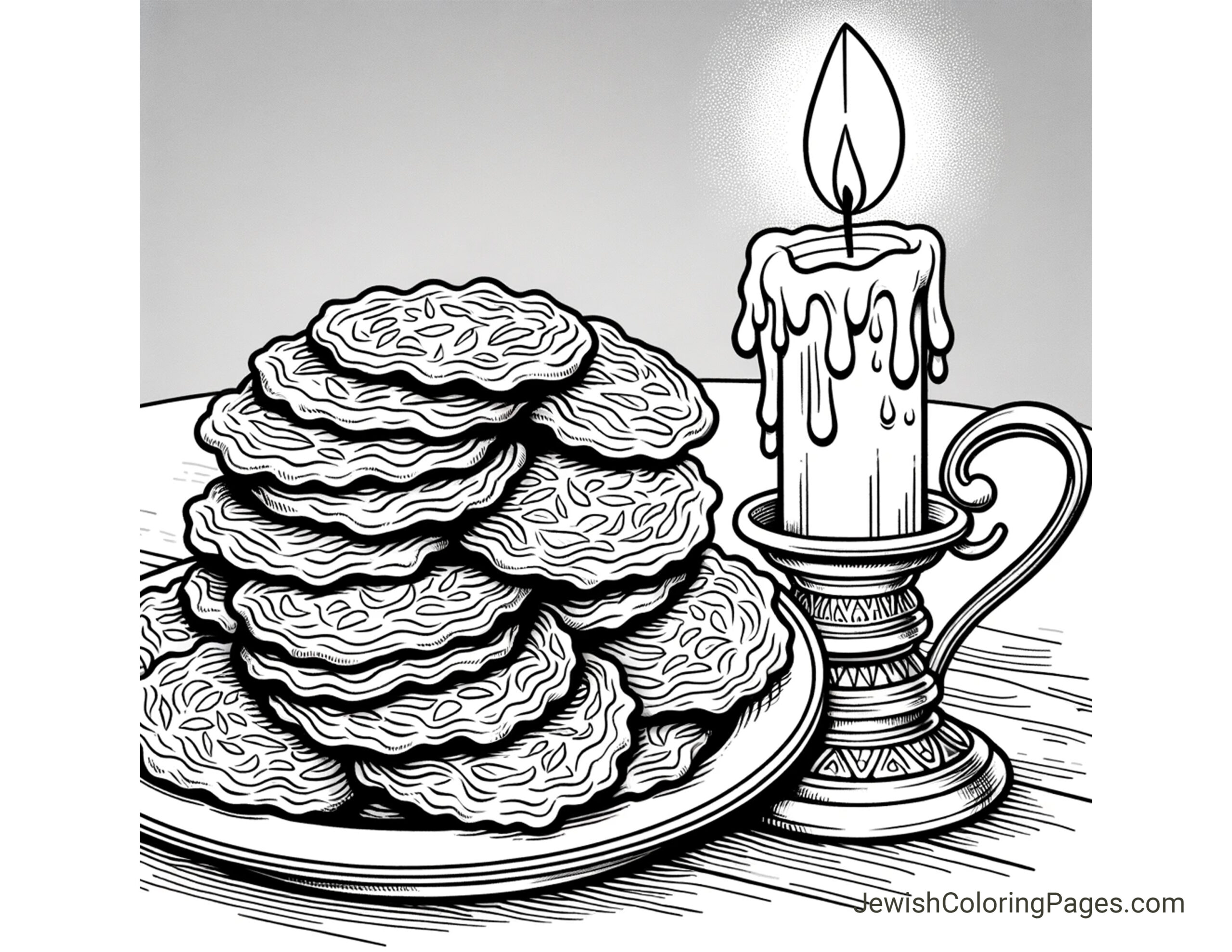 Latkes and Candle Free Printable Coloring Page