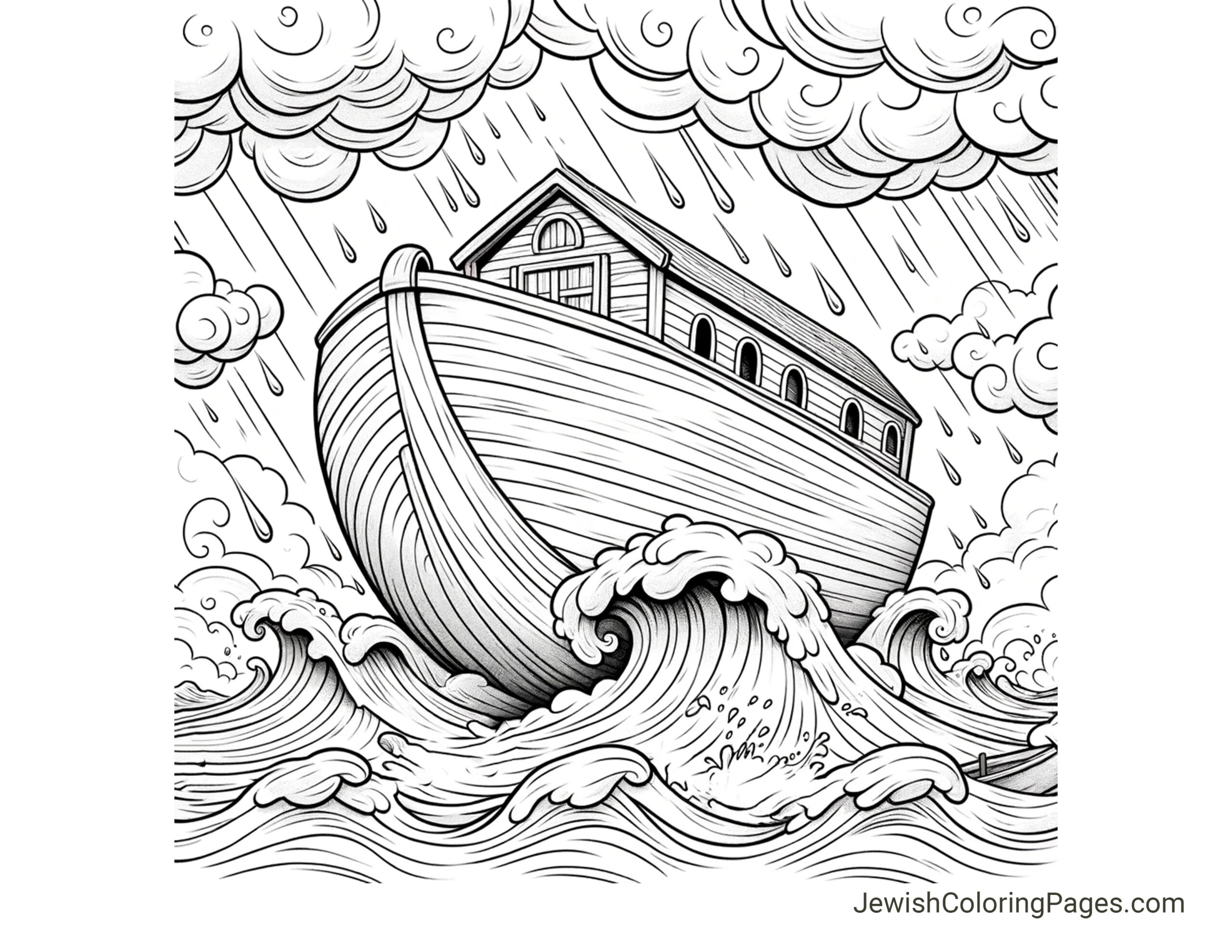 Noah's Ark cresting a wave coloring page
