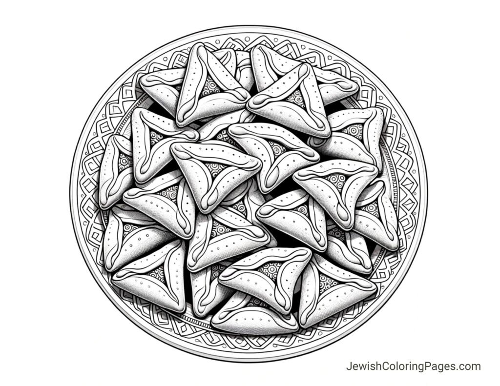 Plate of Purim Hamantaschen Cookies; Free Printable Coloring Page ...