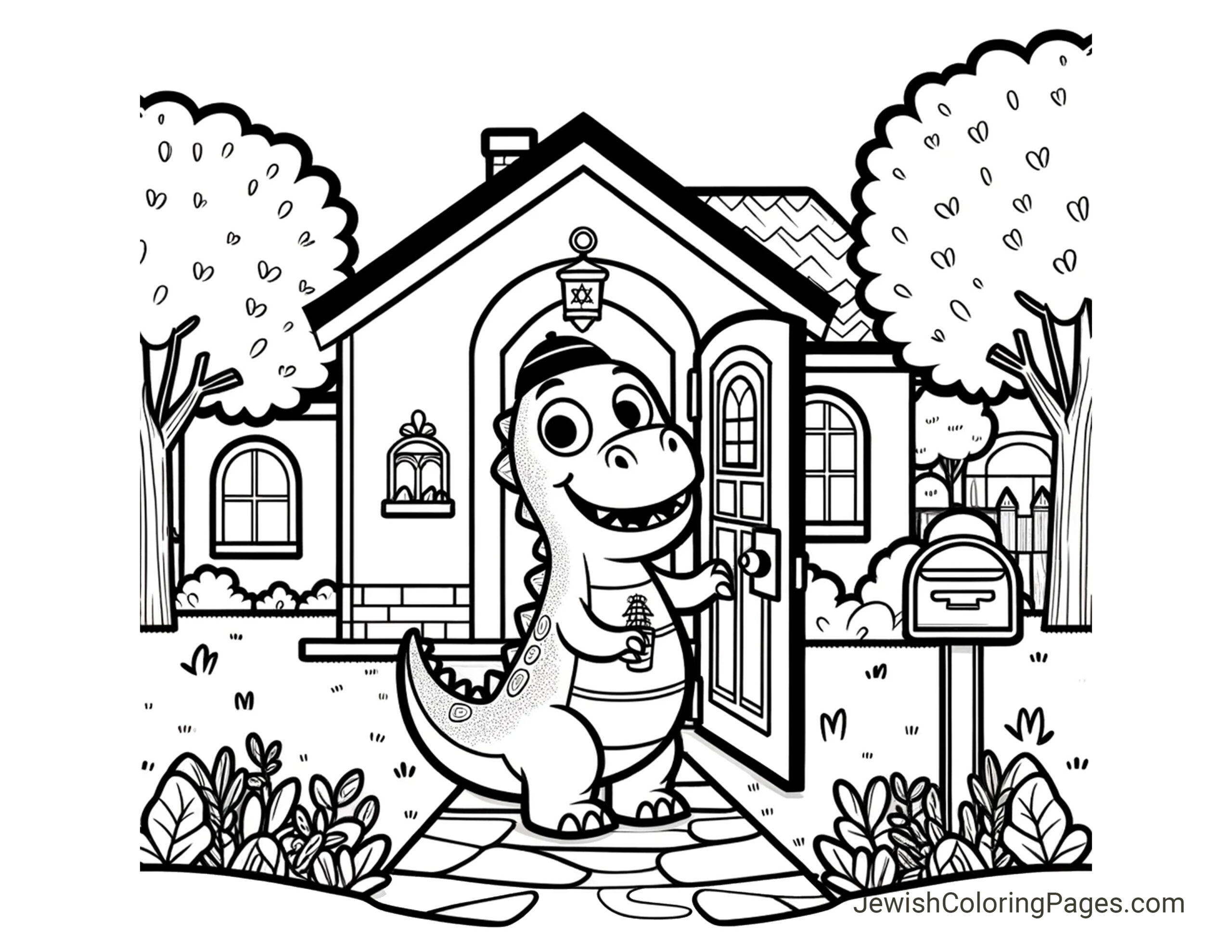 Shabbat dinosaur coloring page