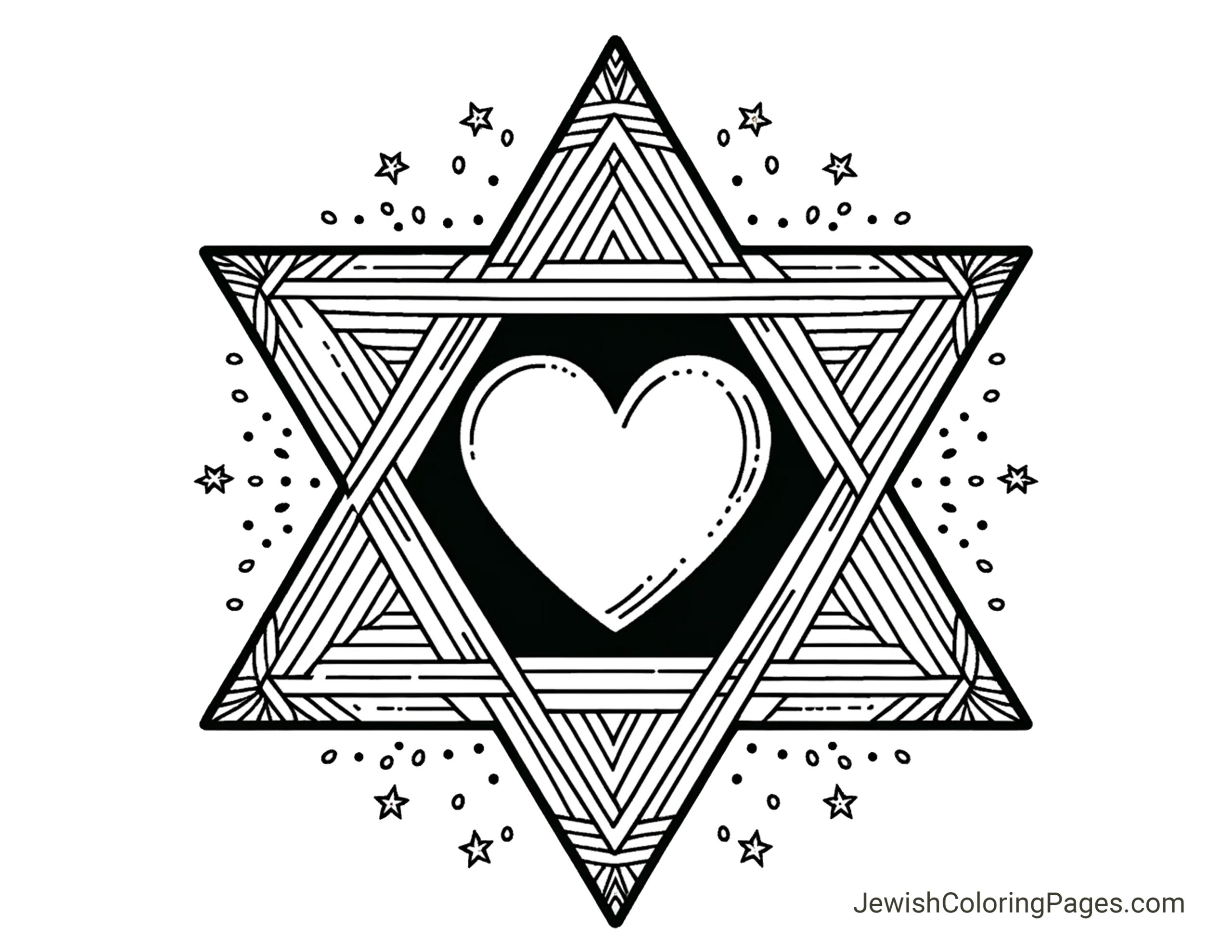 Star of David With Heart Free Printable Coloring Page