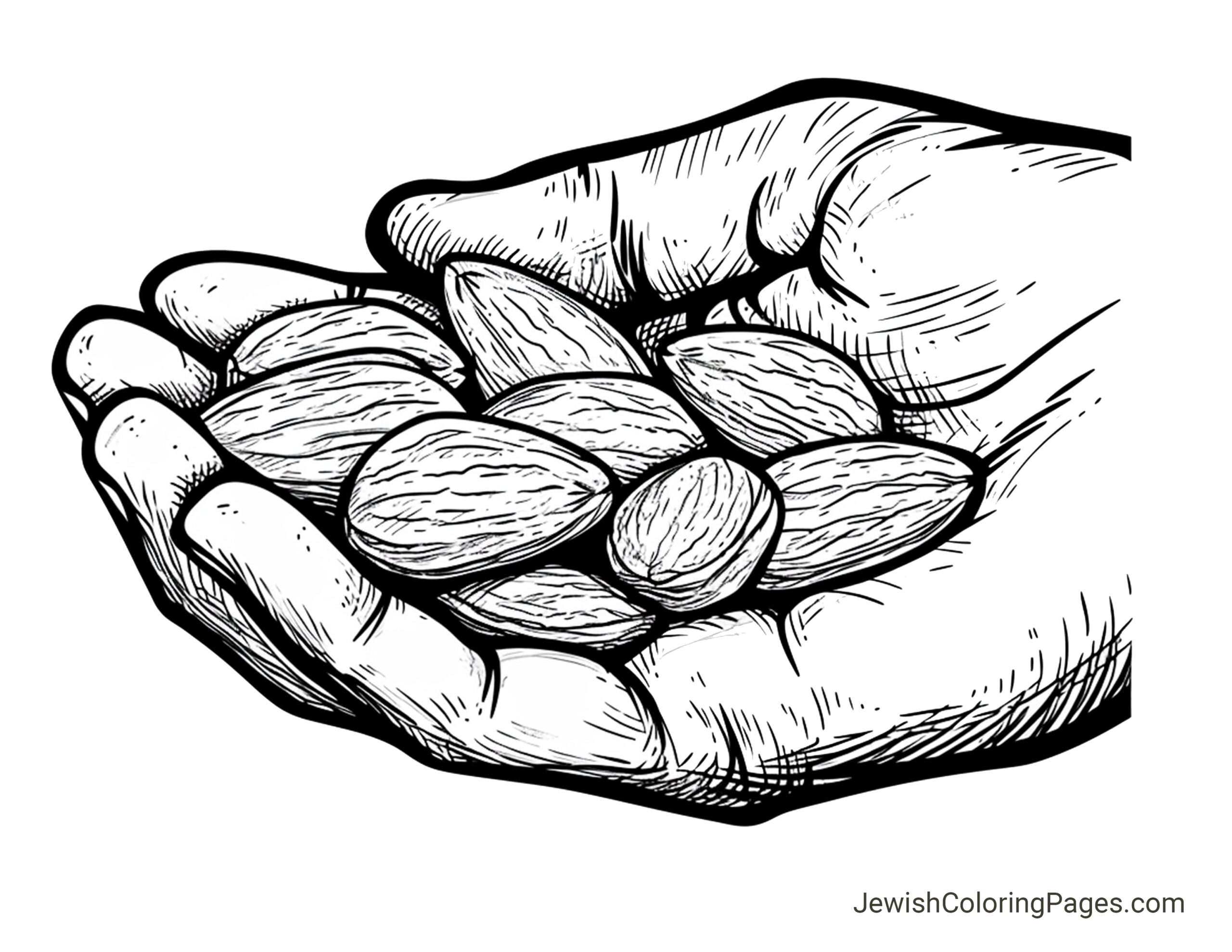 Tu Bishvat Hand Holding Almonds Free Coloring Page