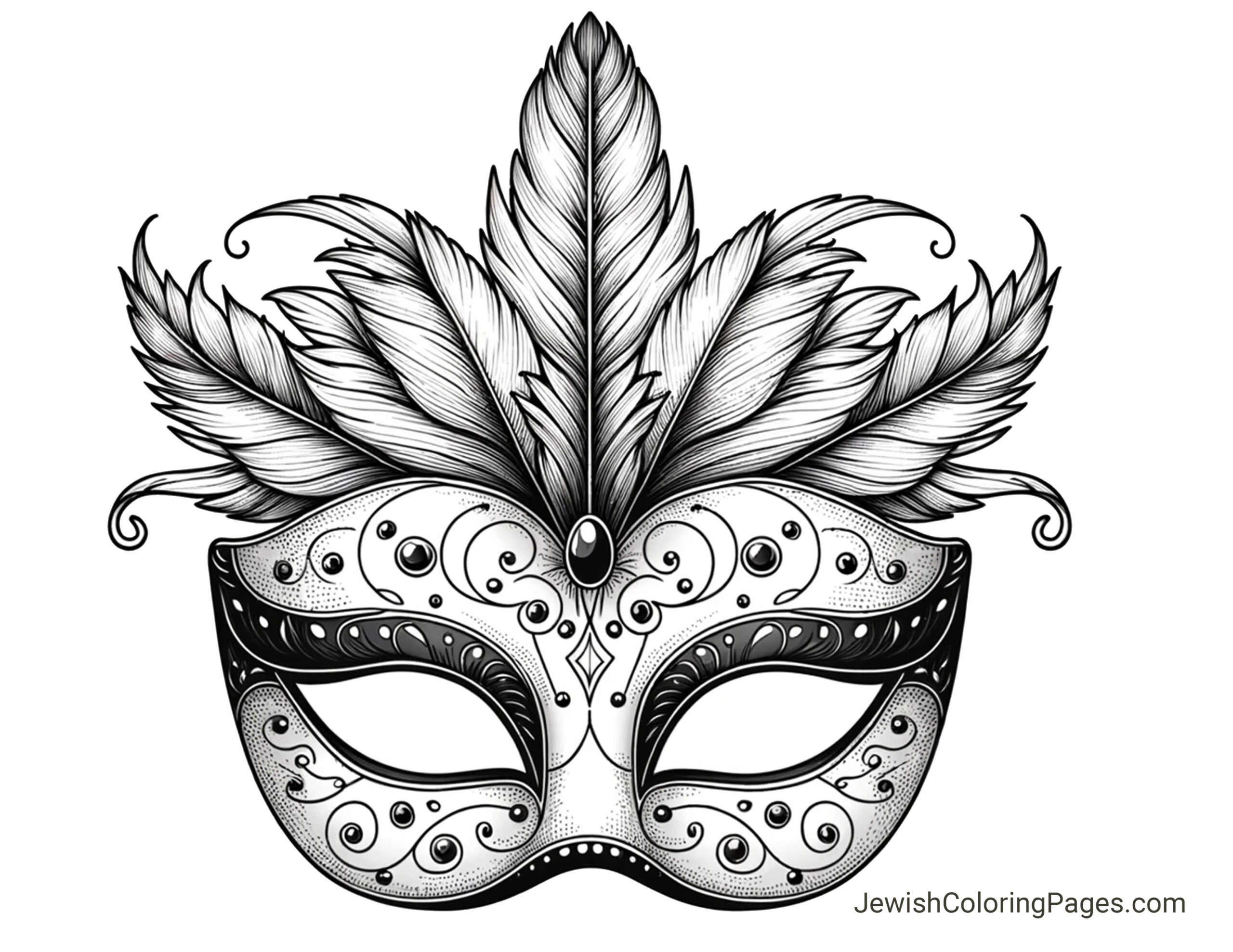 Ornate Feathers Masquerade Mask for Purim Free Printable Coloring Page copy